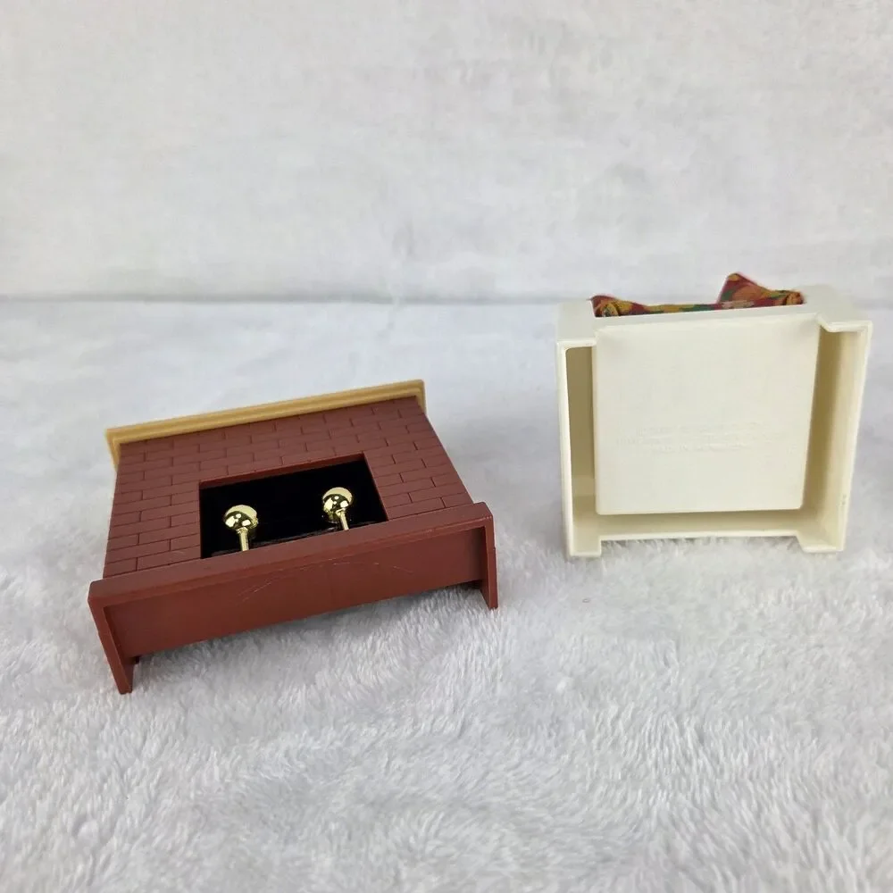 Vintage 1970s Fisher Price Dollhouse Fireplace Chair Living Room Set Fast Ship